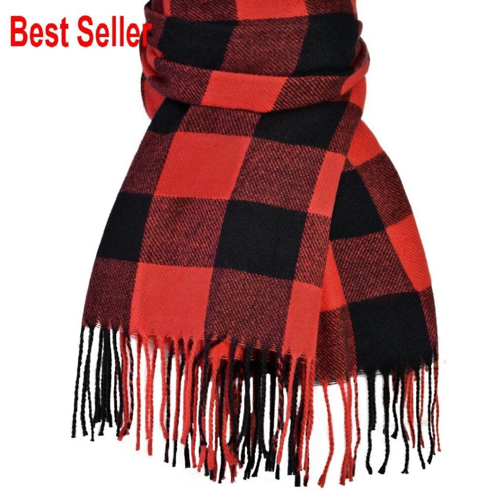 Oversized Plaid Shawl Scarf Cashmere Feel Winter Wrap Elegant Classic